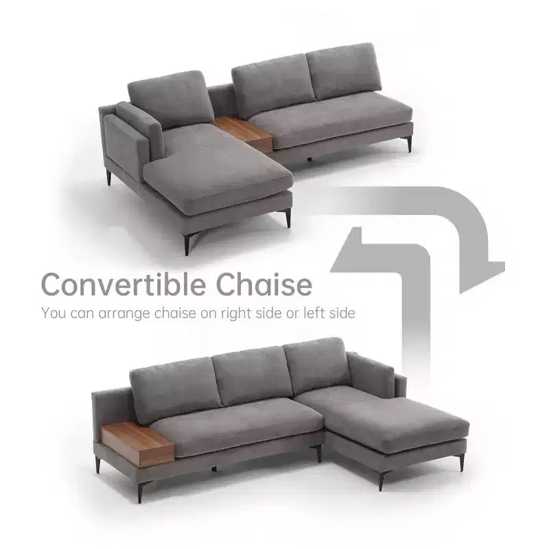 Divano componibile minimale a 3 posti con chaise longue reversibile a L – Lino