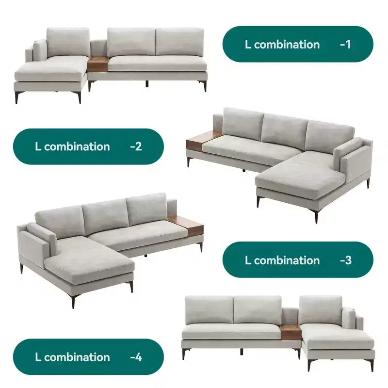Divano componibile minimale a 3 posti con chaise longue reversibile a L – Lino