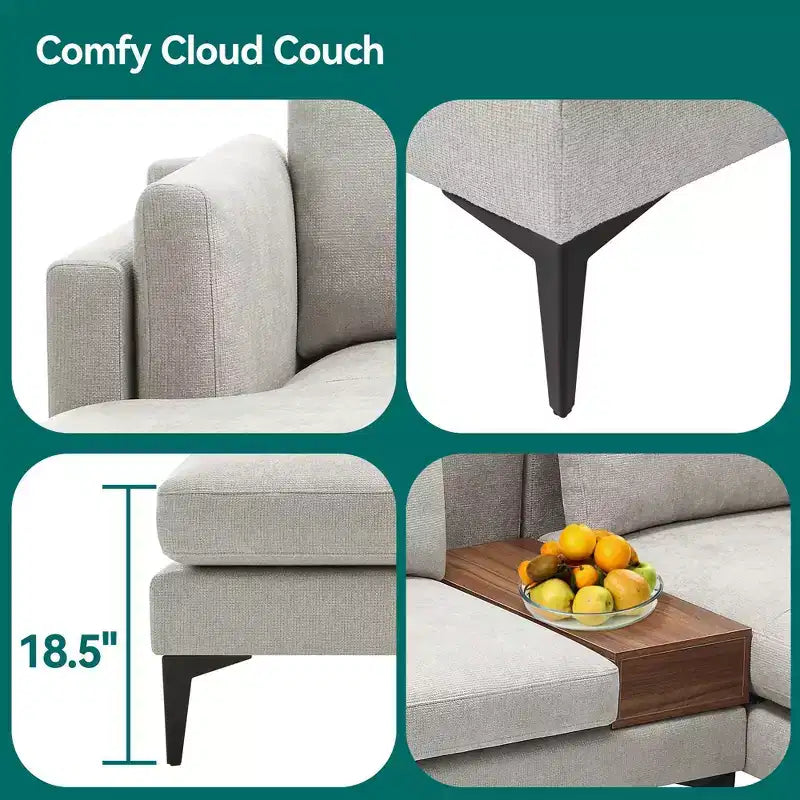 Divano componibile minimale a 3 posti con chaise longue reversibile a L – Lino