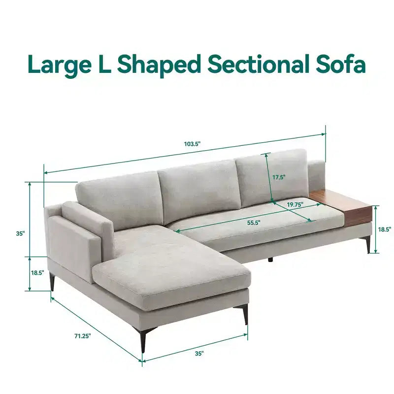 Divano componibile minimale a 3 posti con chaise longue reversibile a L – Lino