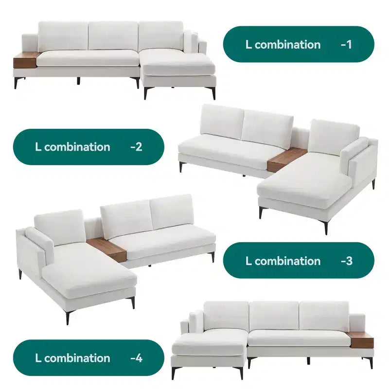 Divano componibile minimale a 3 posti con chaise longue reversibile a L – Lino