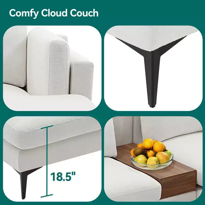 Divano componibile minimale a 3 posti con chaise longue reversibile a L – Lino