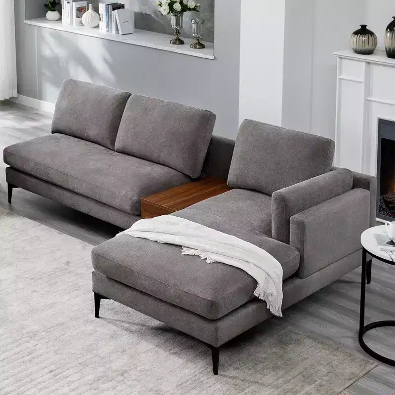 Divano componibile minimale a 3 posti con chaise longue reversibile a L – Lino