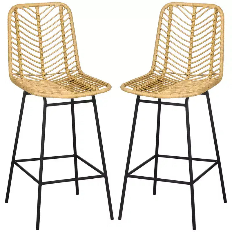 Sgabelli da bar moderni in rattan e vimini con base in acciaio – Set da 2, stile Bohemien