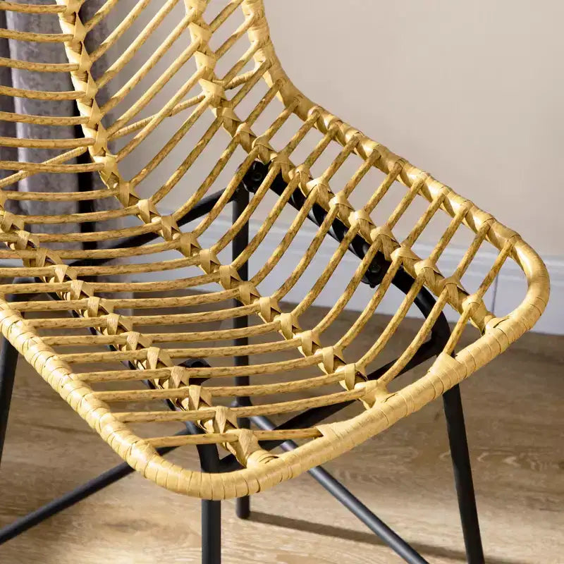 Sgabelli da bar moderni in rattan e vimini con base in acciaio – Set da 2, stile Bohemien