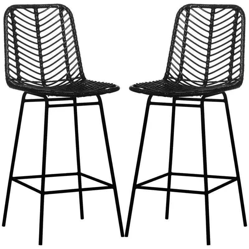 Sgabelli da bar moderni in rattan e vimini con base in acciaio – Set da 2, stile Bohemien