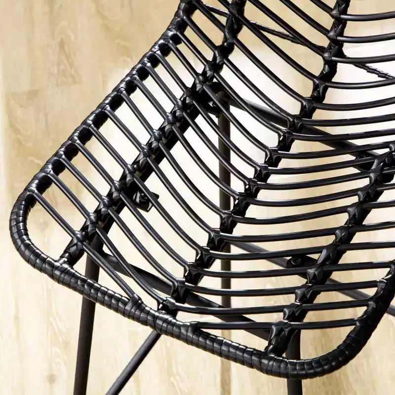 Sgabelli da bar moderni in rattan e vimini con base in acciaio – Set da 2, stile Bohemien