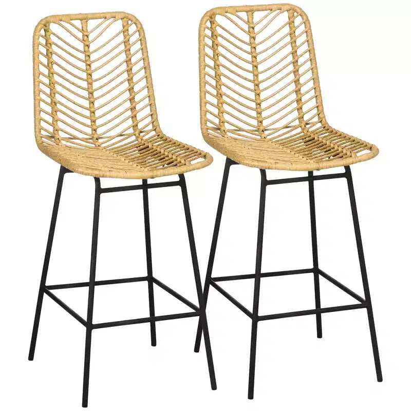 Sgabelli da bar moderni in rattan e vimini con base in acciaio – Set da 2, stile Bohemien