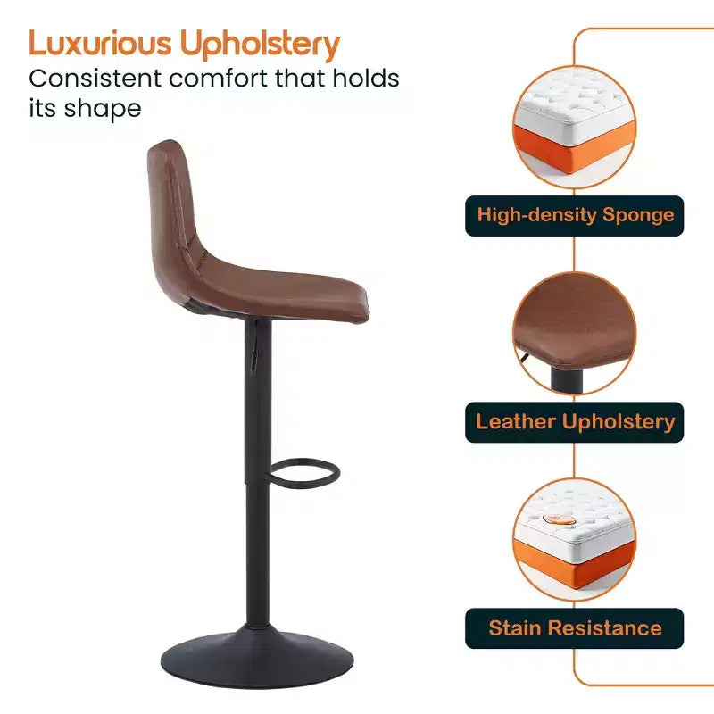 LeisureMod Tilbury - Set di 2 sgabelli da bar moderni regolabili con poggiapiedi e girevoli, sedie altezza bancone per isola cucina, bancone colazione o bar di casa