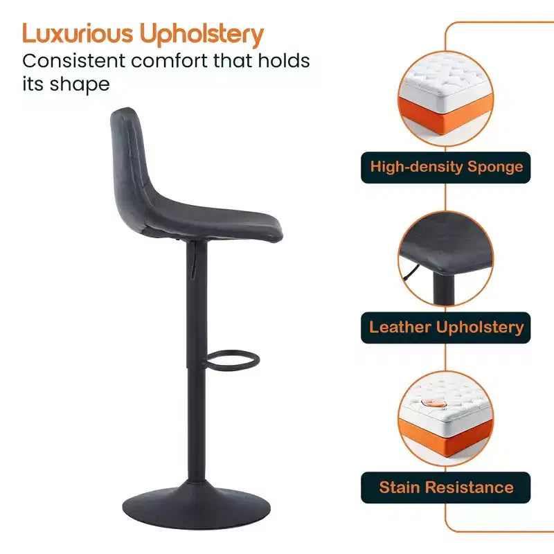LeisureMod Tilbury - Set di 2 sgabelli da bar moderni regolabili con poggiapiedi e girevoli, sedie altezza bancone per isola cucina, bancone colazione o bar di casa