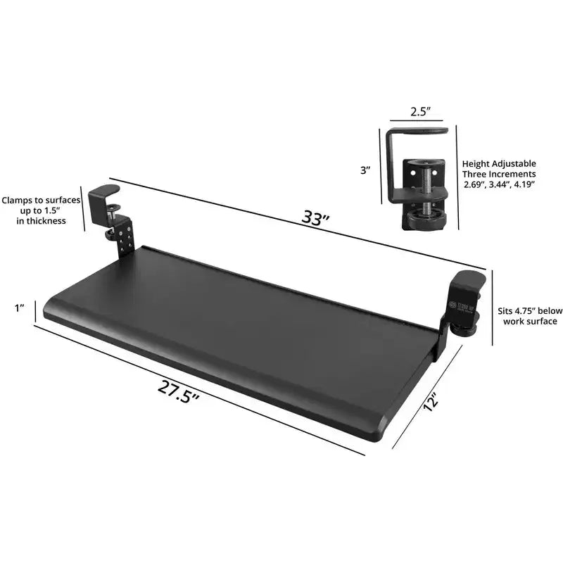 Ampio Vassoio Tastiera Retrattile Regolabile con Morsetto – Per Scrivanie con Spessore Fino a 3,8 cm