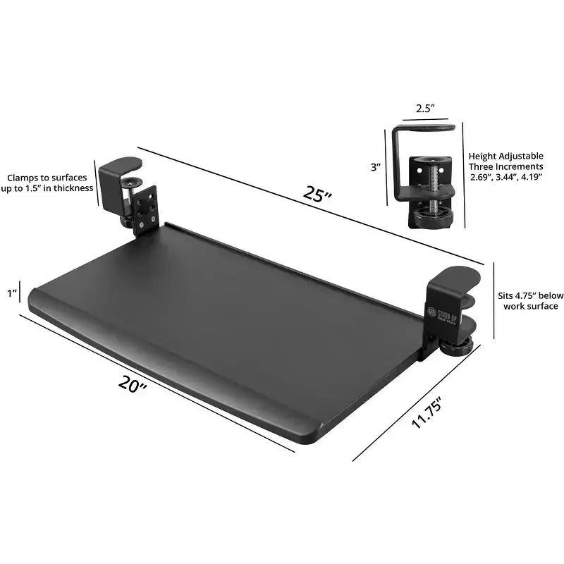 Ampio Vassoio Tastiera Retrattile Regolabile con Morsetto – Per Scrivanie con Spessore Fino a 3,8 cm