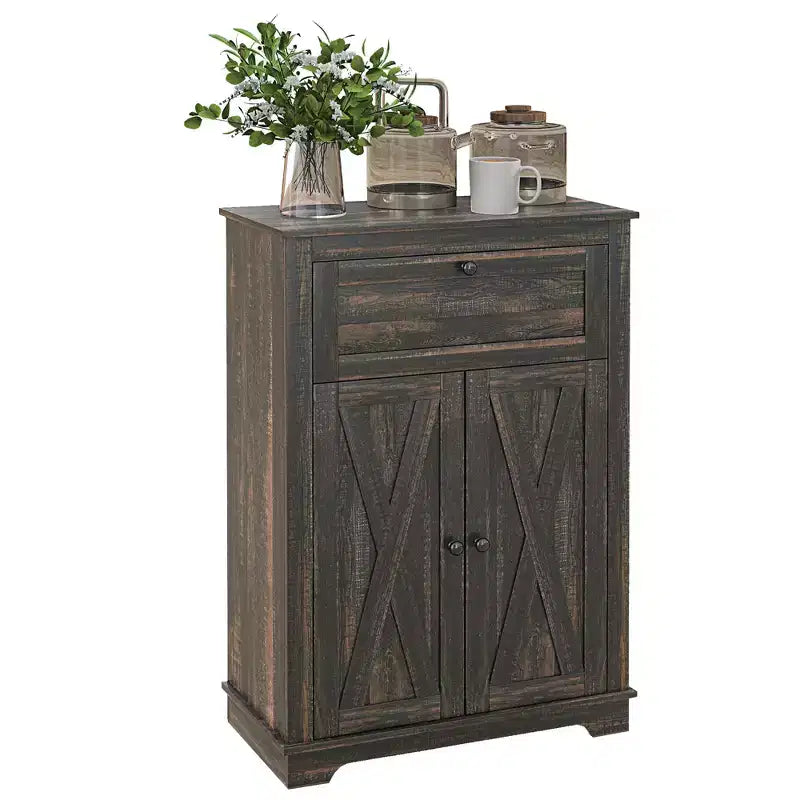 HOMCOM Farmhouse Storage Cabinet, Sideboard with Double Doors, Drawer, and Adjustable Shelf for Kitchen, Bedroom, Living Room