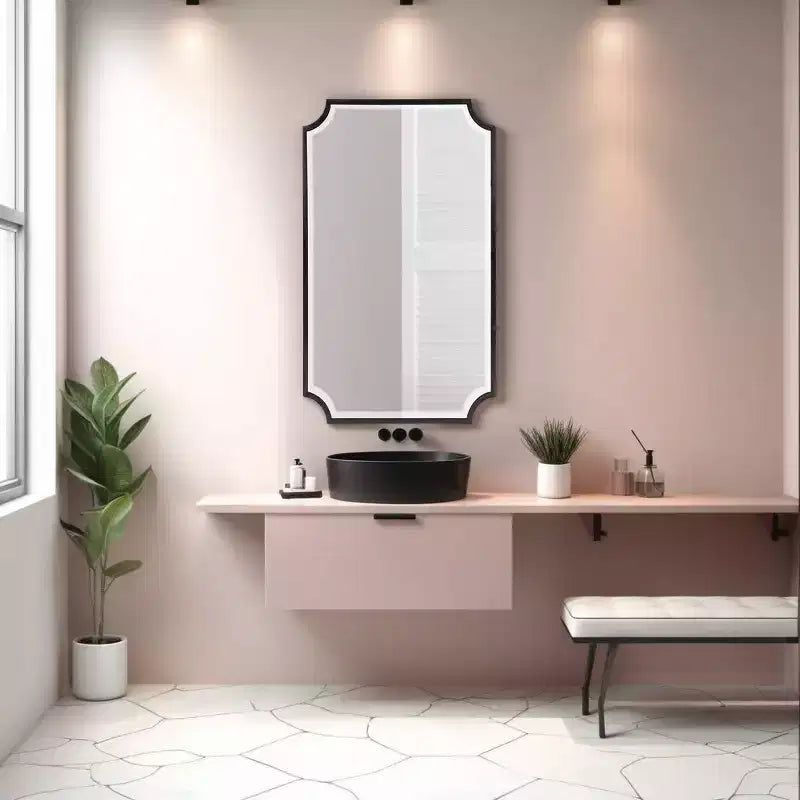 Specchio da parete rettangolare a scudo con cornice in acciaio inossidabile 36x24
