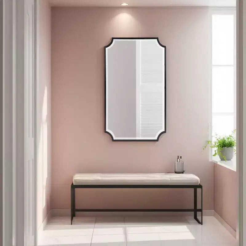 Specchio da parete rettangolare a scudo con cornice in acciaio inossidabile 36x24