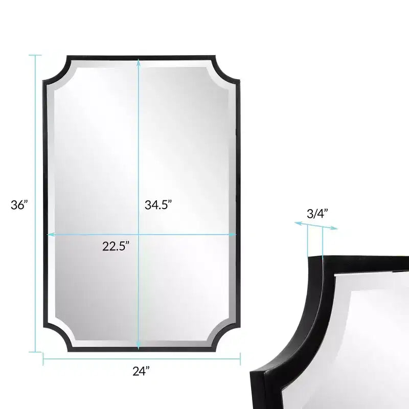 Specchio da parete rettangolare a scudo con cornice in acciaio inossidabile 36x24
